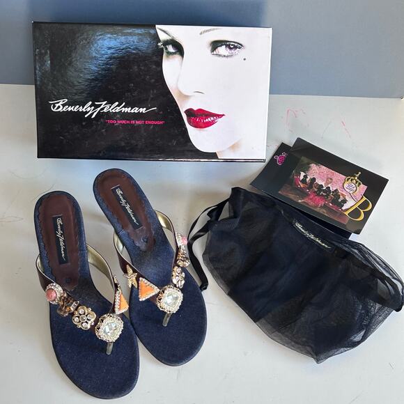 Beverly Feldman heels slides size 8.5 jeweled leopard kitten beachy VTG mobwife